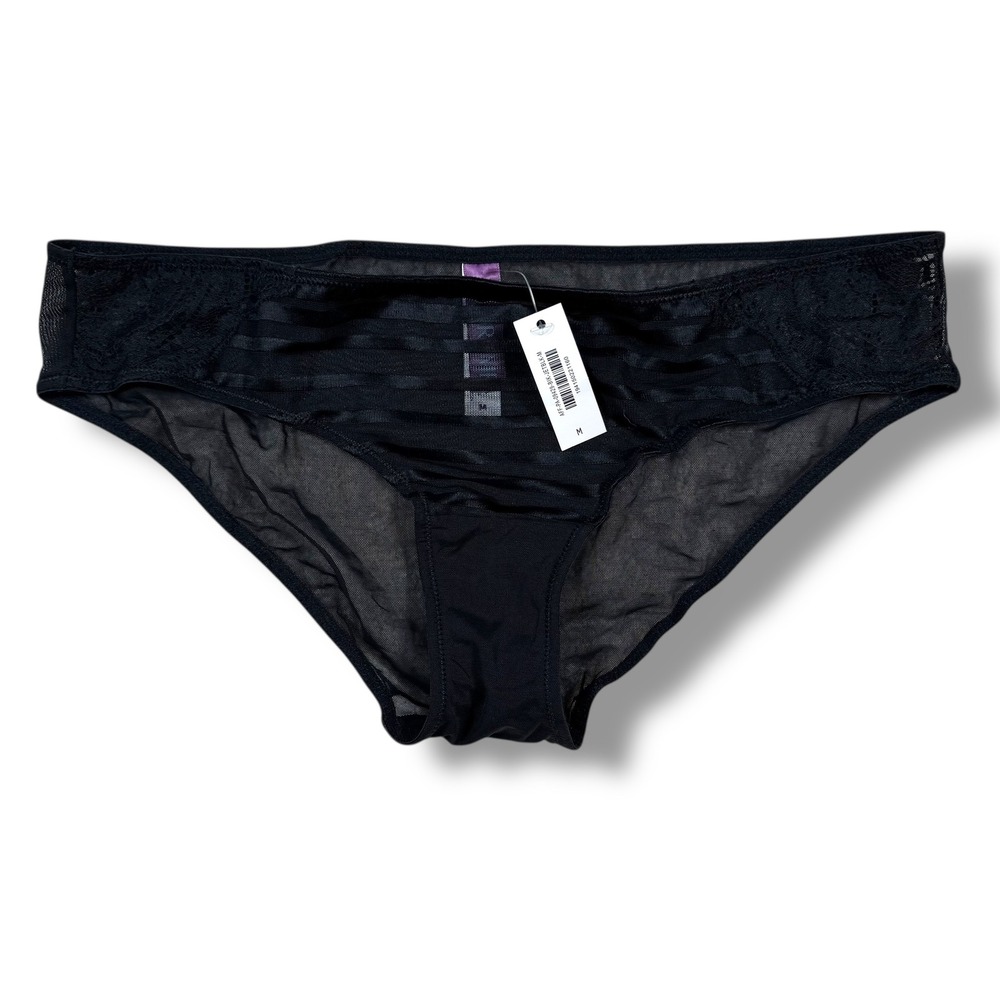Adore Me Bikini Panties Womens Medium Jet Black Mesh Lace Striped